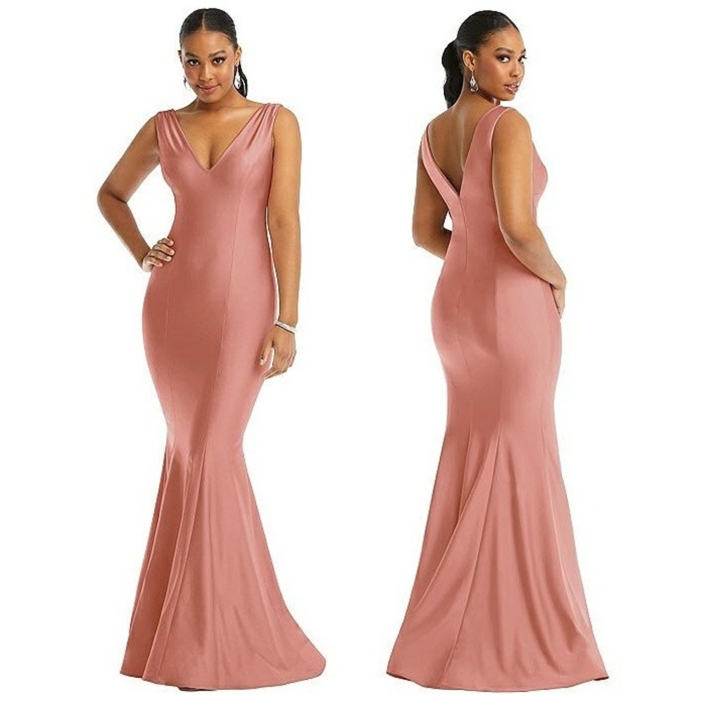 Cynthia & Sahar Desert Rose Luxe Satin‎ V-Neck Mermaid Gown CS100 Size L-A